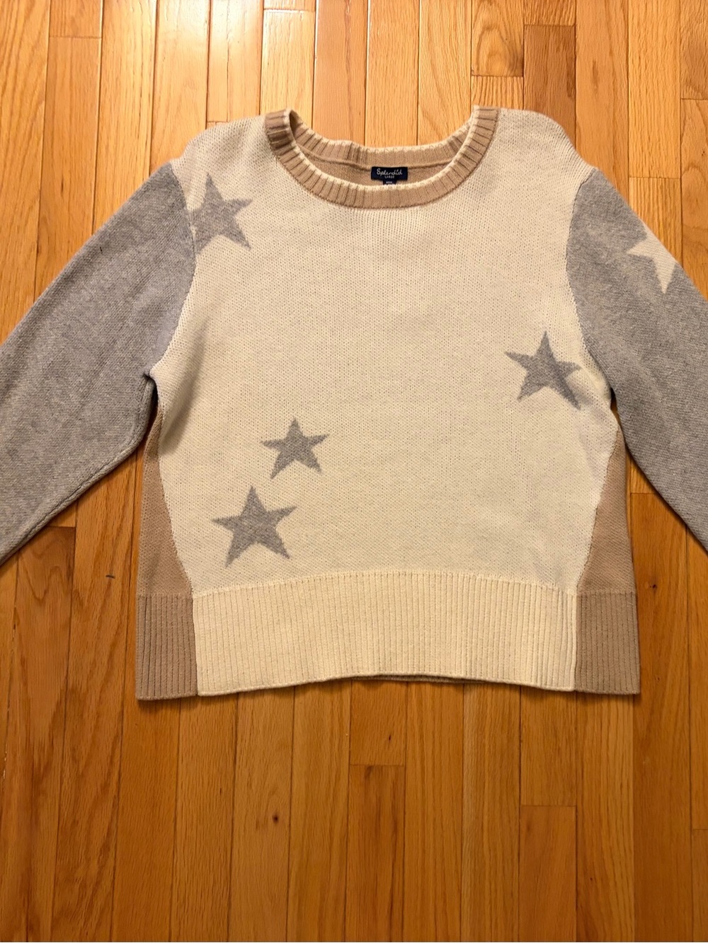 Splendid Cream light tan and Gray Star Crewneck Sweater
